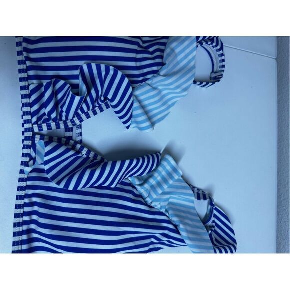 Bohemian Striped Ruffle Swimming Top Size XL Bleu White Marine - Picture 8 of 8